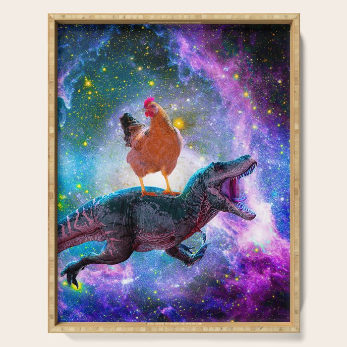 Chicken Riding Dinosaur In Space Serving Tray Gallery Image 1