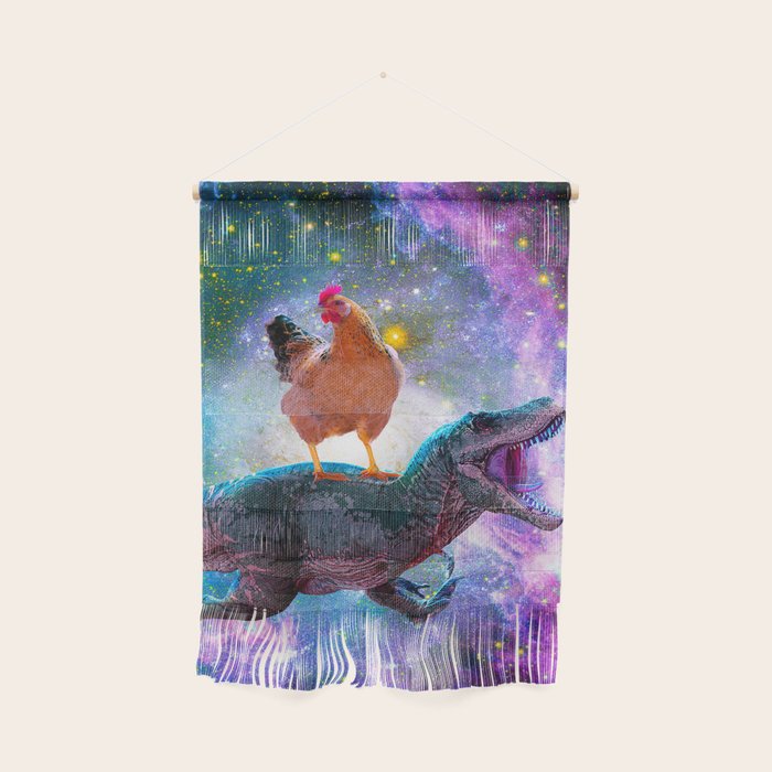 Chicken Riding Dinosaur In Space Wall Hanging Gallery Image 1
