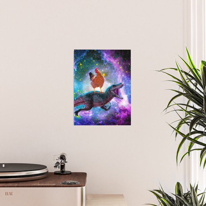 Chicken Riding Dinosaur In Space Poster Gallery Image 2