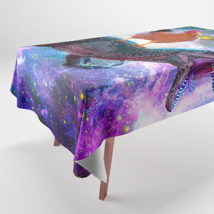 Chicken Riding Dinosaur In Space Tablecloth Gallery Image 1