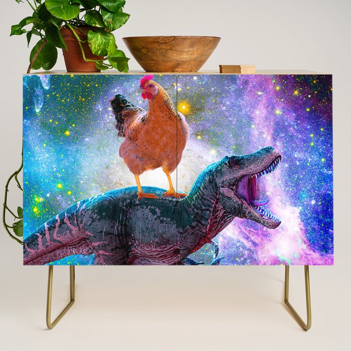 Chicken Riding Dinosaur In Space Credenza Gallery Image 1
