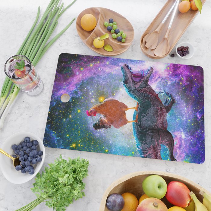 Chicken Riding Dinosaur In Space Cutting Board Gallery Image 2