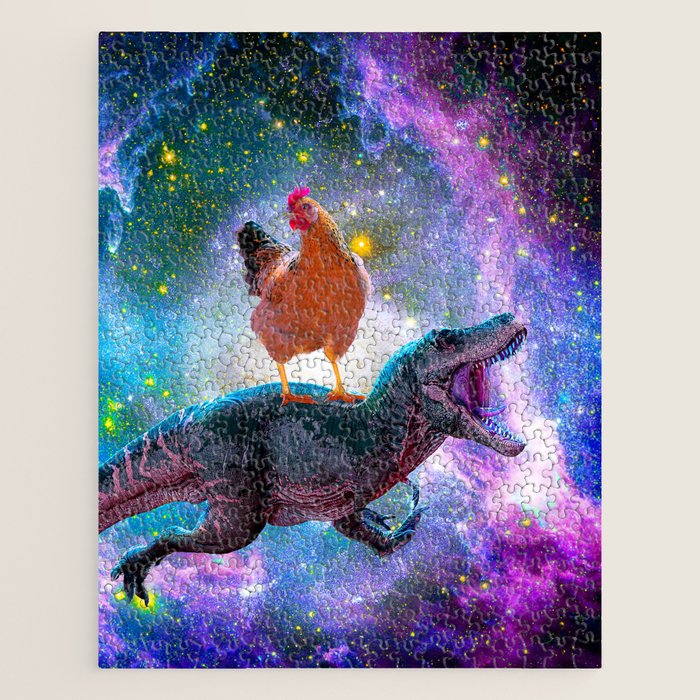 Chicken Riding Dinosaur In Space Jigsaw Puzzle Gallery Image 1