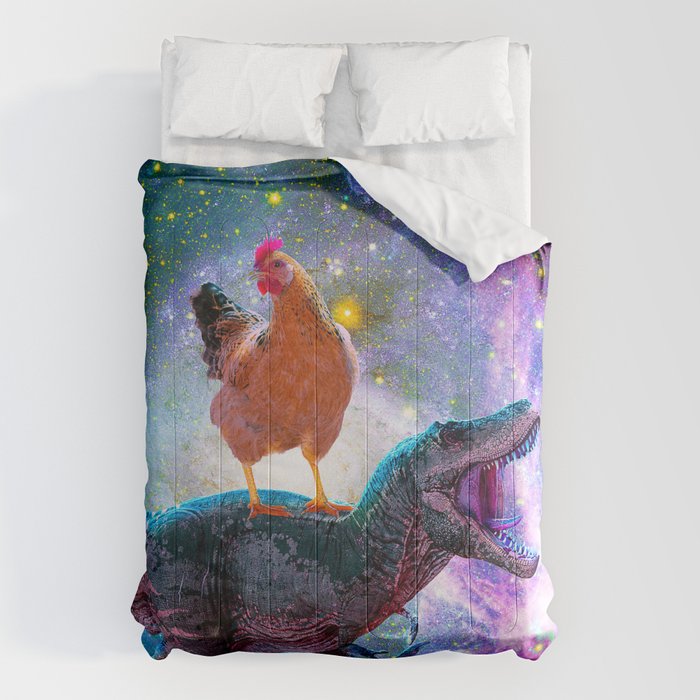 Chicken Riding Dinosaur In Space Comforter Gallery Image 6