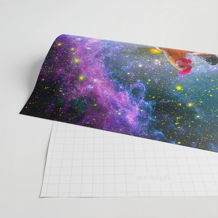 Chicken Riding Dinosaur In Space Wrapping Paper Gallery Image 2