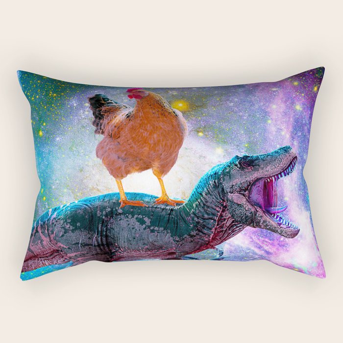 Chicken Riding Dinosaur In Space Rectangular Pillow Gallery Image 2