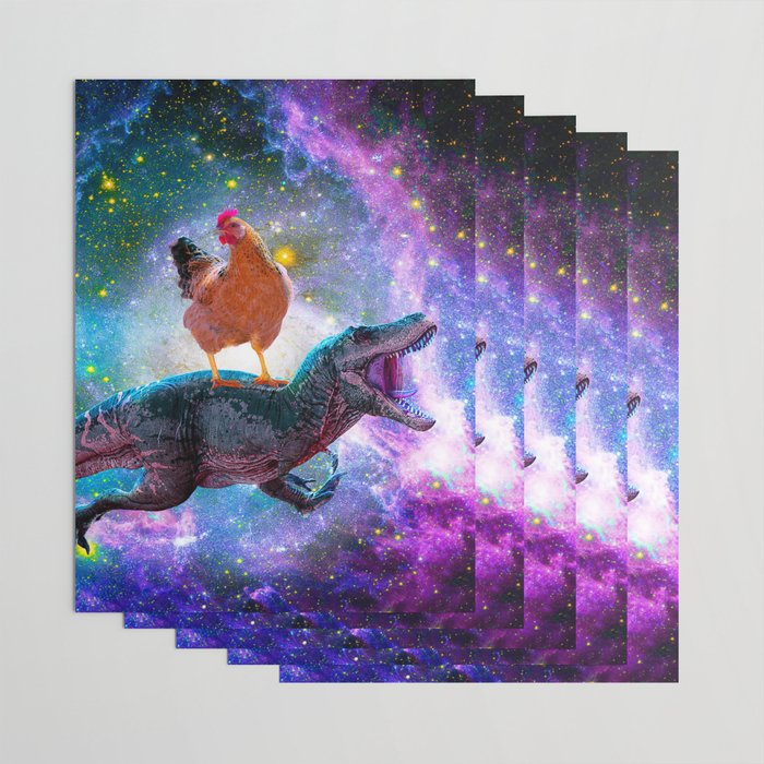 Chicken Riding Dinosaur In Space Wrapping Paper Gallery Image 3