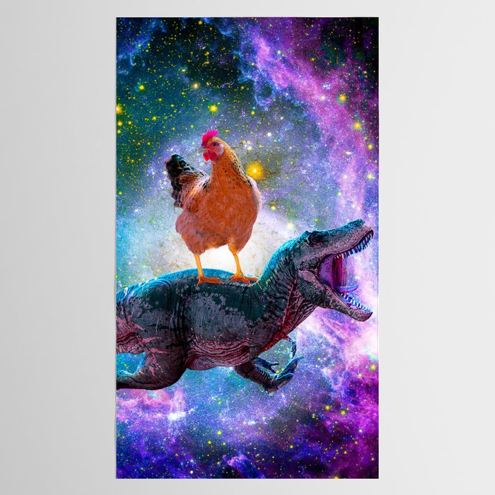 Chicken Riding Dinosaur In Space Tablecloth Gallery Image 2