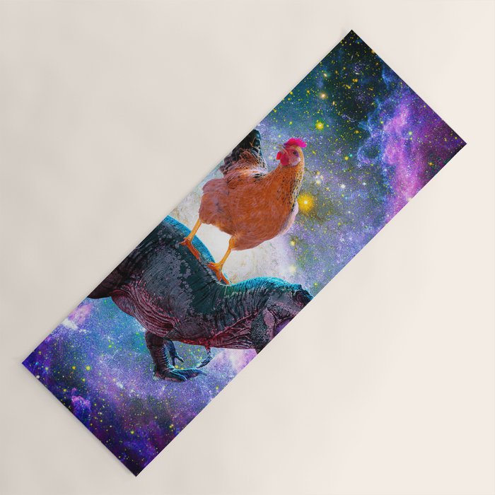 Chicken Riding Dinosaur In Space Yoga Mat Gallery Image 1