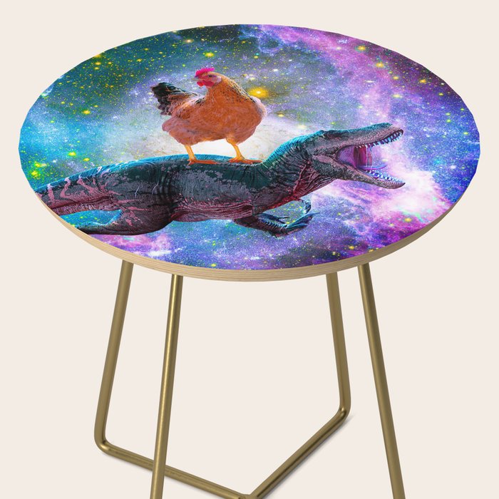 Chicken Riding Dinosaur In Space Side Table Gallery Image 2