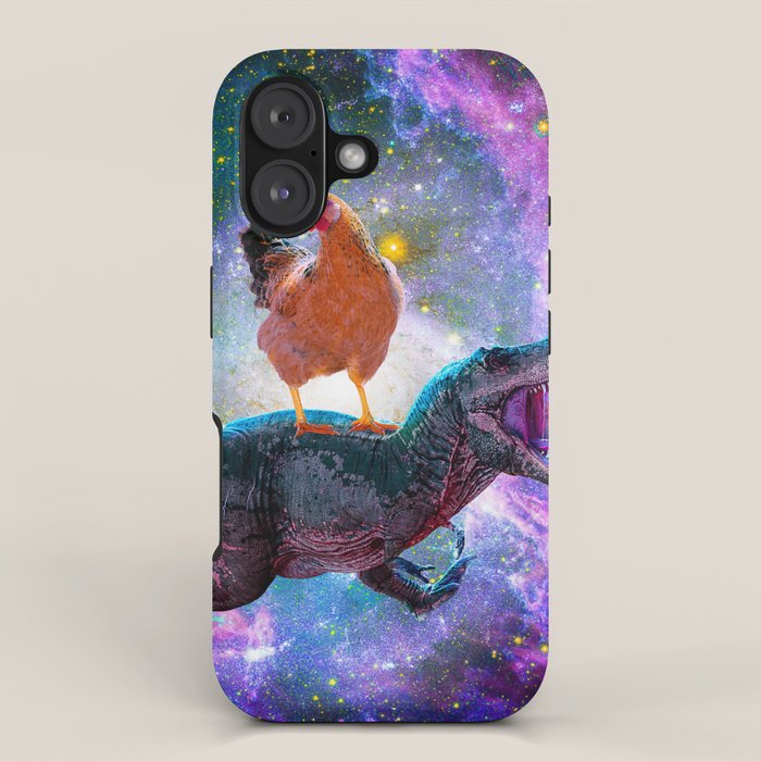 Chicken Riding Dinosaur In Space iPhone Case Gallery Image 1
