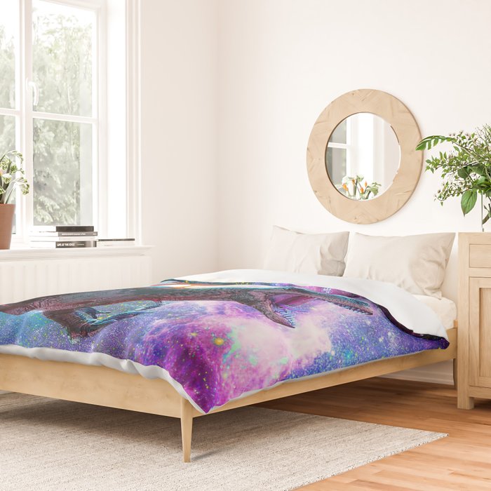 Chicken Riding Dinosaur In Space Duvet Cover Gallery Image 2