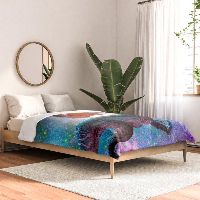 Chicken Riding Dinosaur In Space Comforter Gallery Image 2
