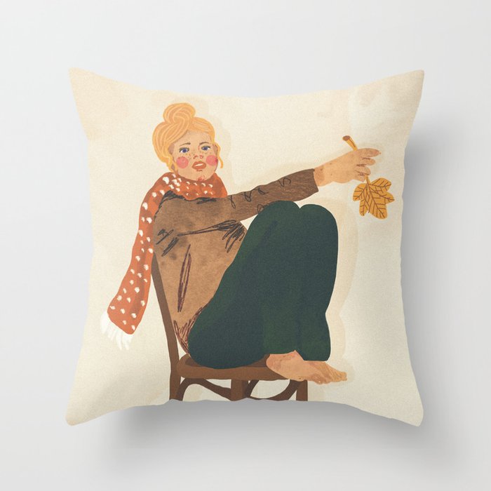 Girl who Loves Autumn Throw Pillow Gallery Image 6