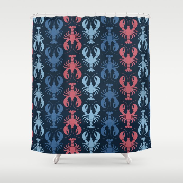 Lobster parade - navy Shower Curtain Gallery Image 1