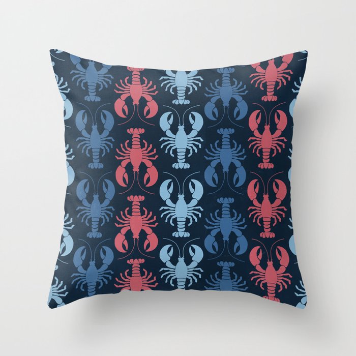 Lobster parade - navy Throw Pillow Gallery Image 1