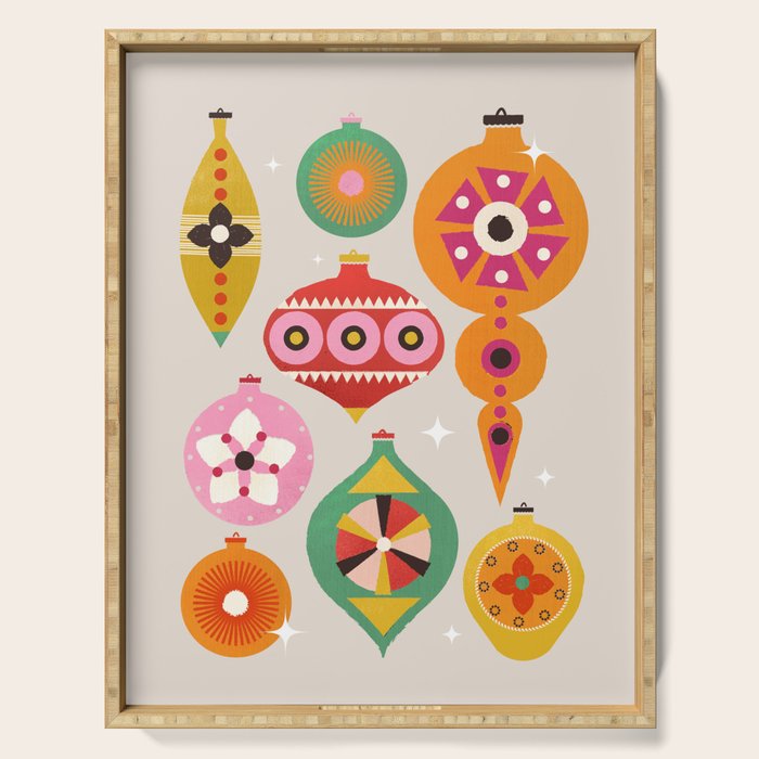 Christmas Tree Retro Ornaments Serving Tray Gallery Image 1