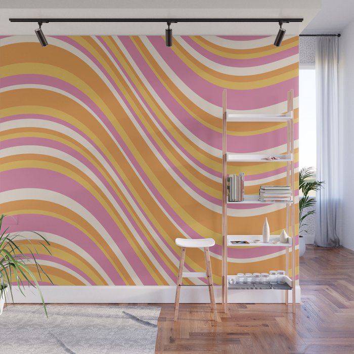 Wavy Stripes XXV - Pink Orange Yellow Wall Mural Gallery Image 1