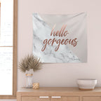 Hello Gorgeous, Rose Gold, Pink, Marble Wall Tapestry Gallery Image 2