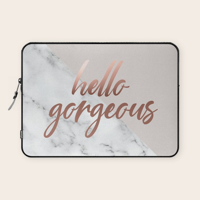 Hello Gorgeous, Rose Gold, Pink, Marble Laptop Sleeve Gallery Image 1