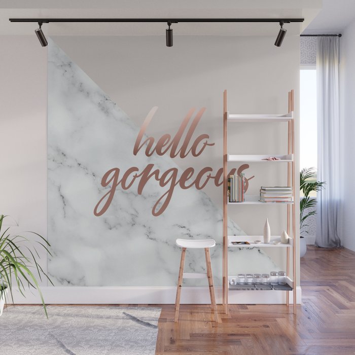 Hello Gorgeous, Rose Gold, Pink, Marble Wall Mural Gallery Image 1