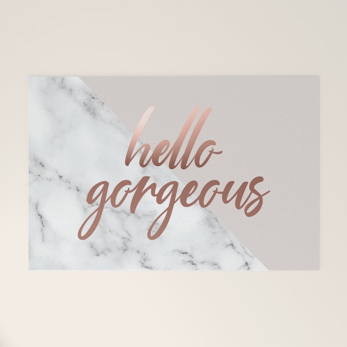 Hello Gorgeous, Rose Gold, Pink, Marble Welcome Mat Gallery Image 1