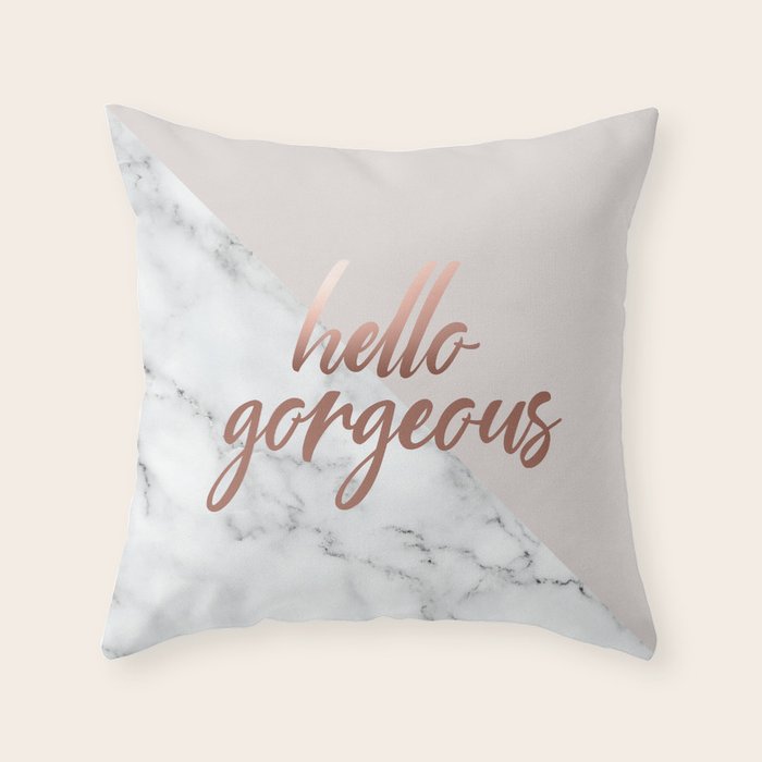 Hello Gorgeous, Rose Gold, Pink, Marble Throw Pillow Gallery Image 1