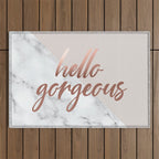 Hello Gorgeous, Rose Gold, Pink, Marble Outdoor Rug Gallery Image 1