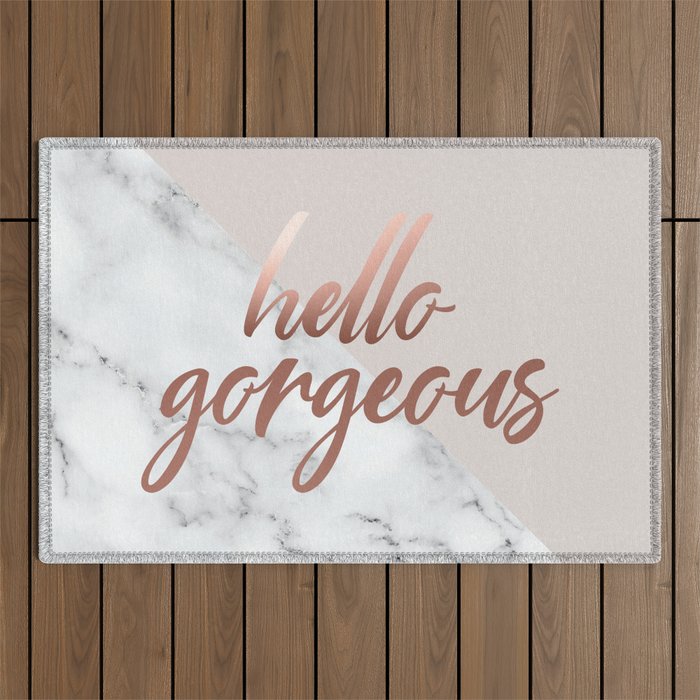Hello Gorgeous, Rose Gold, Pink, Marble Outdoor Rug Gallery Image 1