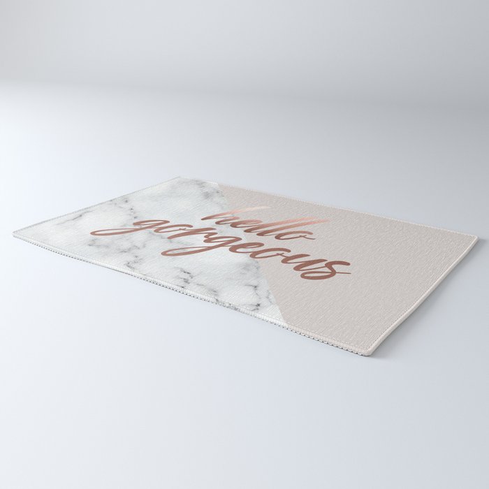Hello Gorgeous, Rose Gold, Pink, Marble Rug Gallery Image 3