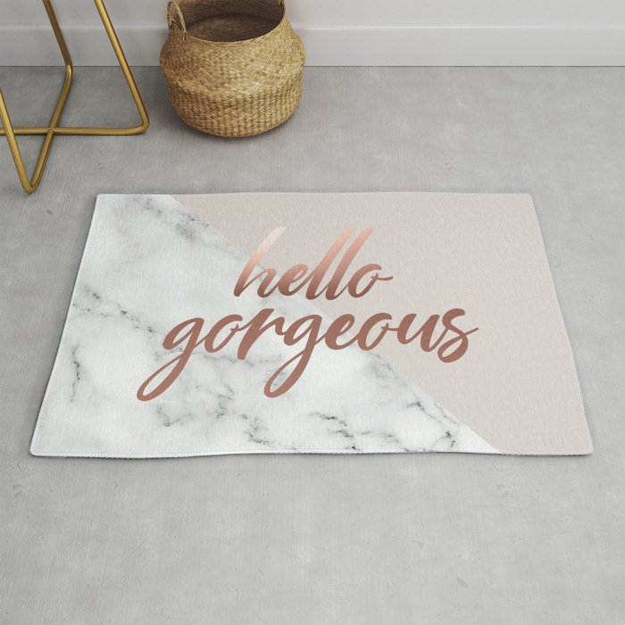 Hello Gorgeous, Rose Gold, Pink, Marble Rug Gallery Image 1