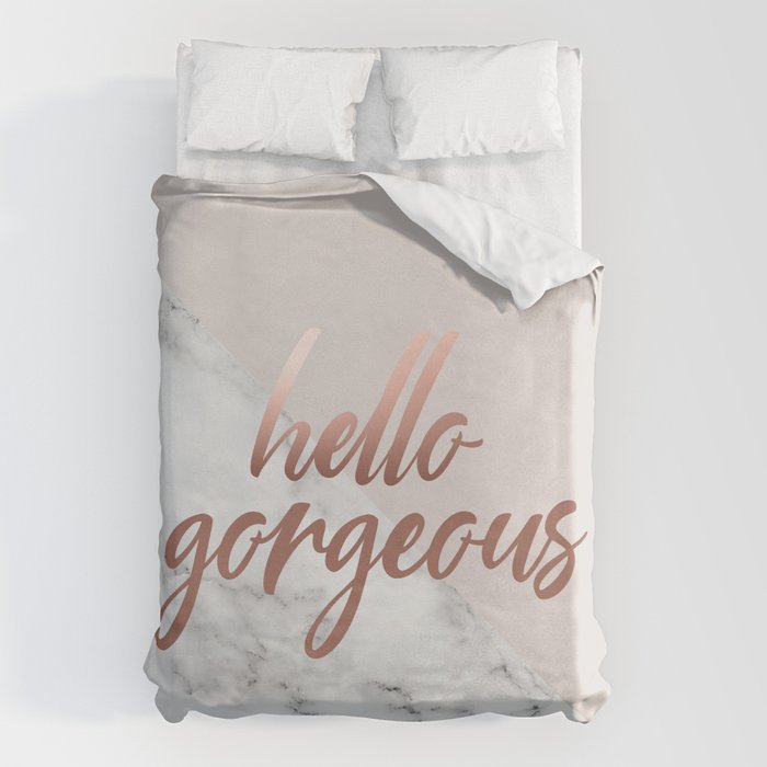 Hello Gorgeous, Rose Gold, Pink, Marble Duvet Cover Gallery Image 1
