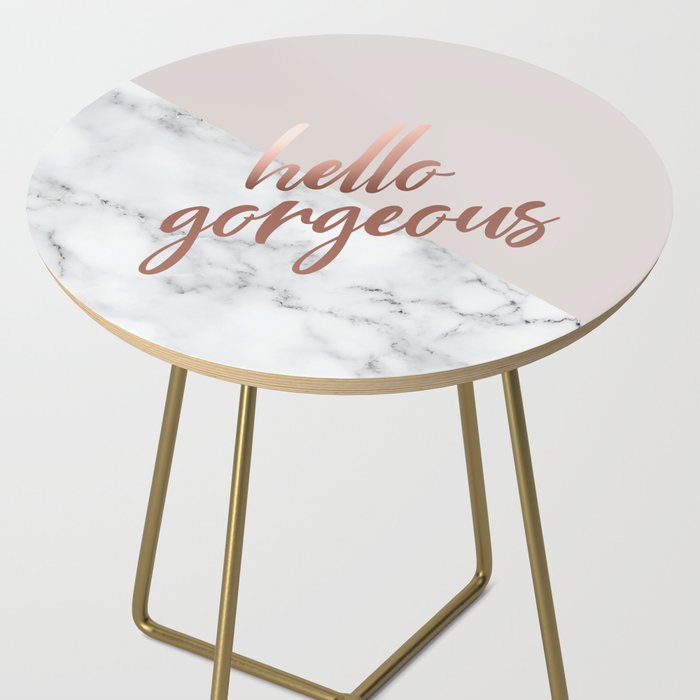 Hello Gorgeous, Rose Gold, Pink, Marble Side Table Gallery Image 2
