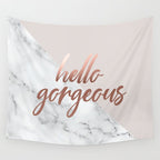 Hello Gorgeous, Rose Gold, Pink, Marble Wall Tapestry Gallery Image 4