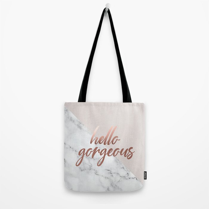 Hello Gorgeous, Rose Gold, Pink, Marble Tote Bag Gallery Image 2