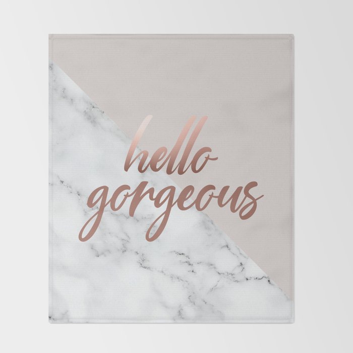 Hello Gorgeous, Rose Gold, Pink, Marble Throw Blanket Gallery Image 2