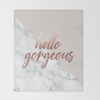 Hello Gorgeous, Rose Gold, Pink, Marble Throw Blanket Gallery Image 2