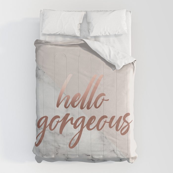 Hello Gorgeous, Rose Gold, Pink, Marble Comforter Gallery Image 1