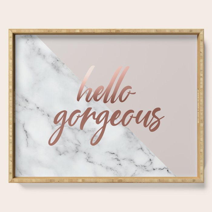 Hello Gorgeous, Rose Gold, Pink, Marble Serving Tray Gallery Image 1