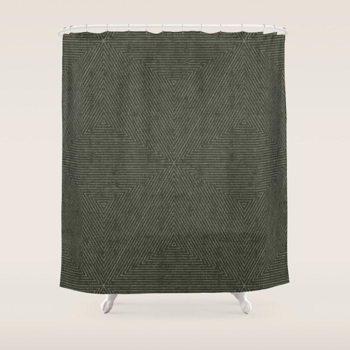 boho triangle stripes - olive green Shower Curtain Gallery Image 1