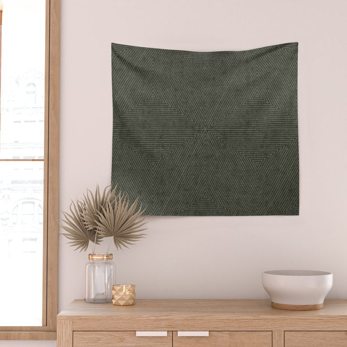 boho triangle stripes - olive green Wall Tapestry Gallery Image 2
