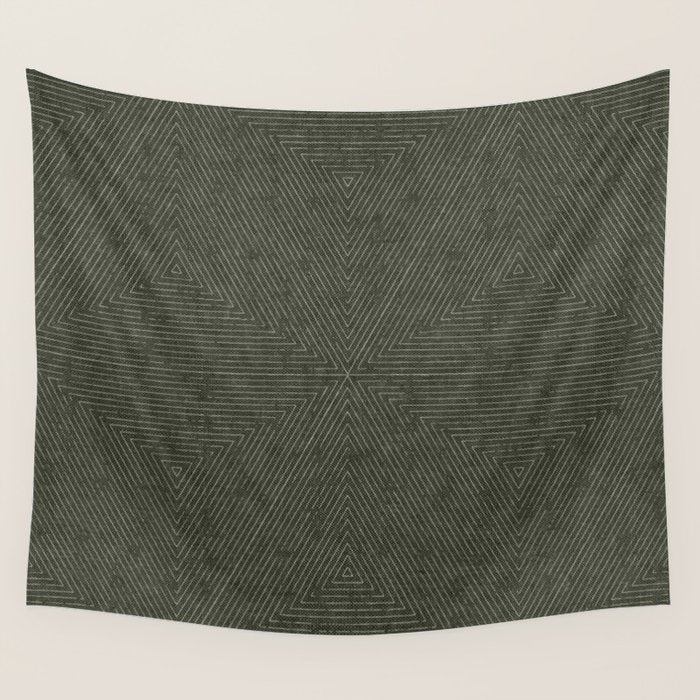 boho triangle stripes - olive green Wall Tapestry Gallery Image 4