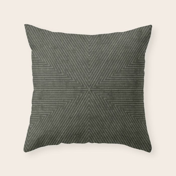 boho triangle stripes - olive green Throw Pillow Gallery Image 6