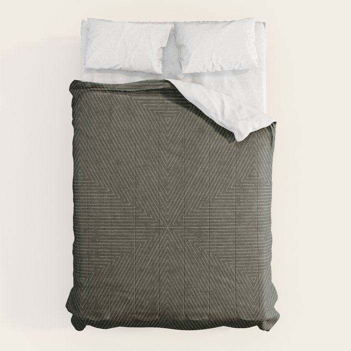 boho triangle stripes - olive green Comforter Gallery Image 1