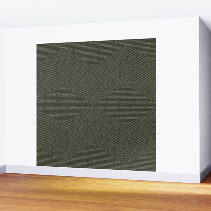 boho triangle stripes - olive green Wall Mural Gallery Image 2
