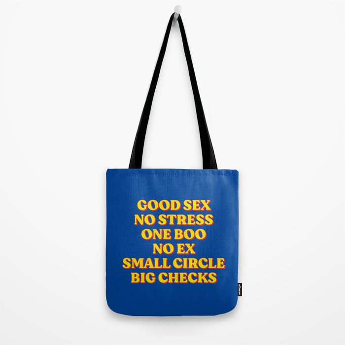 Good Sex, No Stress, One Boo, No Ex, Small Circle, Big Checks Tote Bag Gallery Image 2