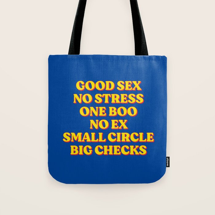Good Sex, No Stress, One Boo, No Ex, Small Circle, Big Checks Tote Bag Gallery Image 1