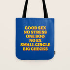 Good Sex, No Stress, One Boo, No Ex, Small Circle, Big Checks Tote Bag Gallery Image 1
