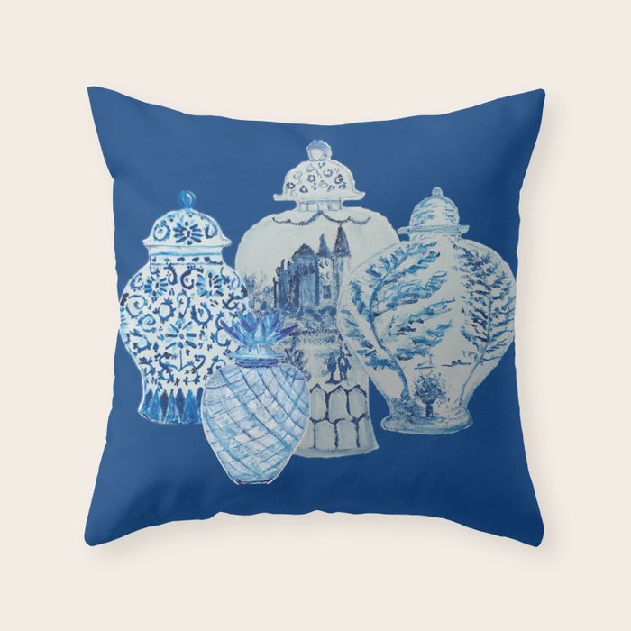 4 Four 4 Blue and White Ginger Jars  Throw Pillow Gallery Image 6