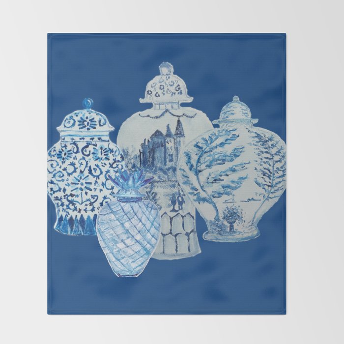 4 Four 4 Blue and White Ginger Jars  Throw Blanket Gallery Image 2